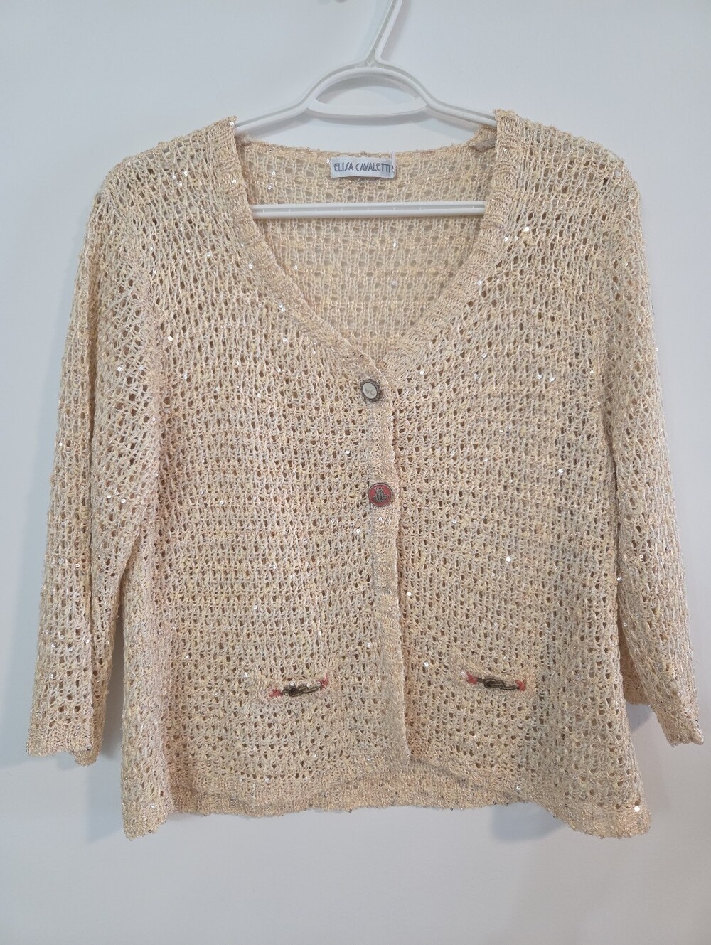 Elisa Cavaletti loose knit cardigan with metallic/sequin detail Sz XXL